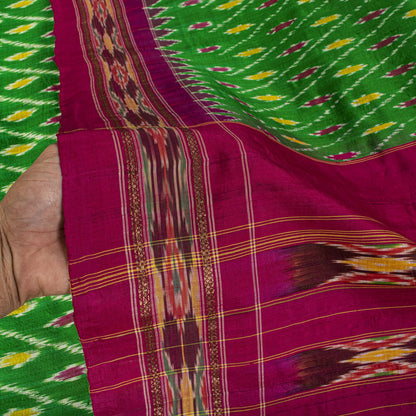 Sanskriti Vintage GreenPure Silk Saree Double Ikat Hand Woven Pochampally Sari