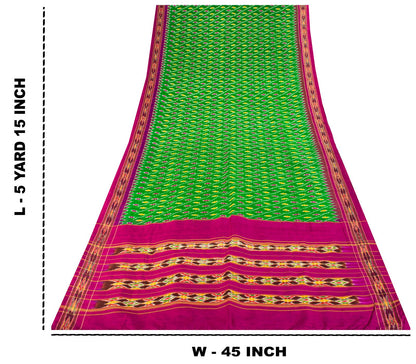 Sanskriti Vintage GreenPure Silk Saree Double Ikat Hand Woven Pochampally Sari
