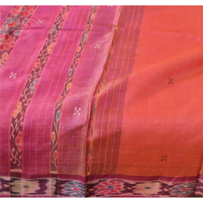 Sanskriti Vintage Indian Saree Woven Patola Sari Fabric Pure Silk Soft Peach