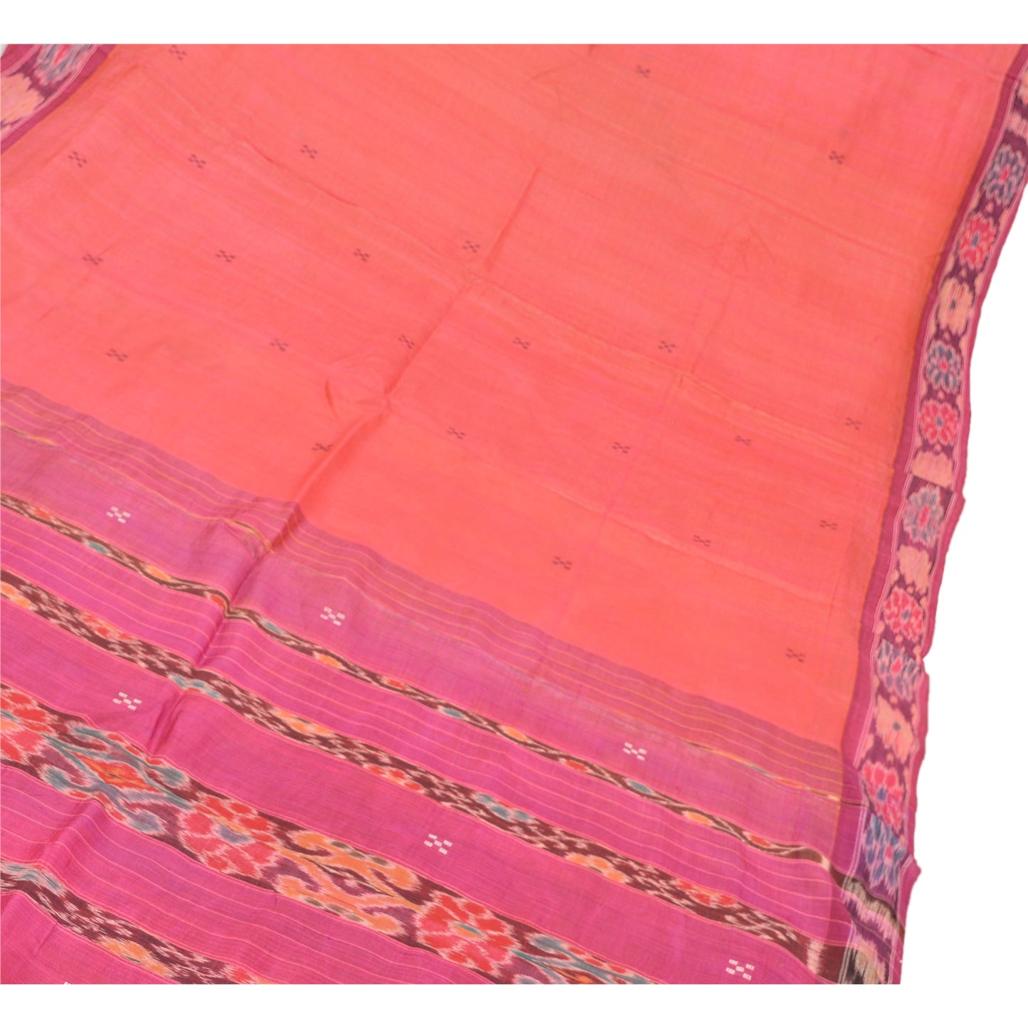 Sanskriti Vintage Indian Saree Woven Patola Sari Fabric Pure Silk Soft Peach