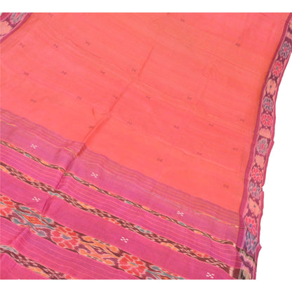 Sanskriti Vintage Indian Saree Woven Patola Sari Fabric Pure Silk Soft Peach