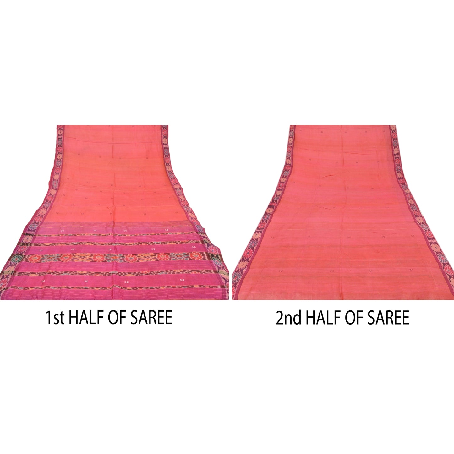 Sanskriti Vintage Indian Saree Woven Patola Sari Fabric Pure Silk Soft Peach