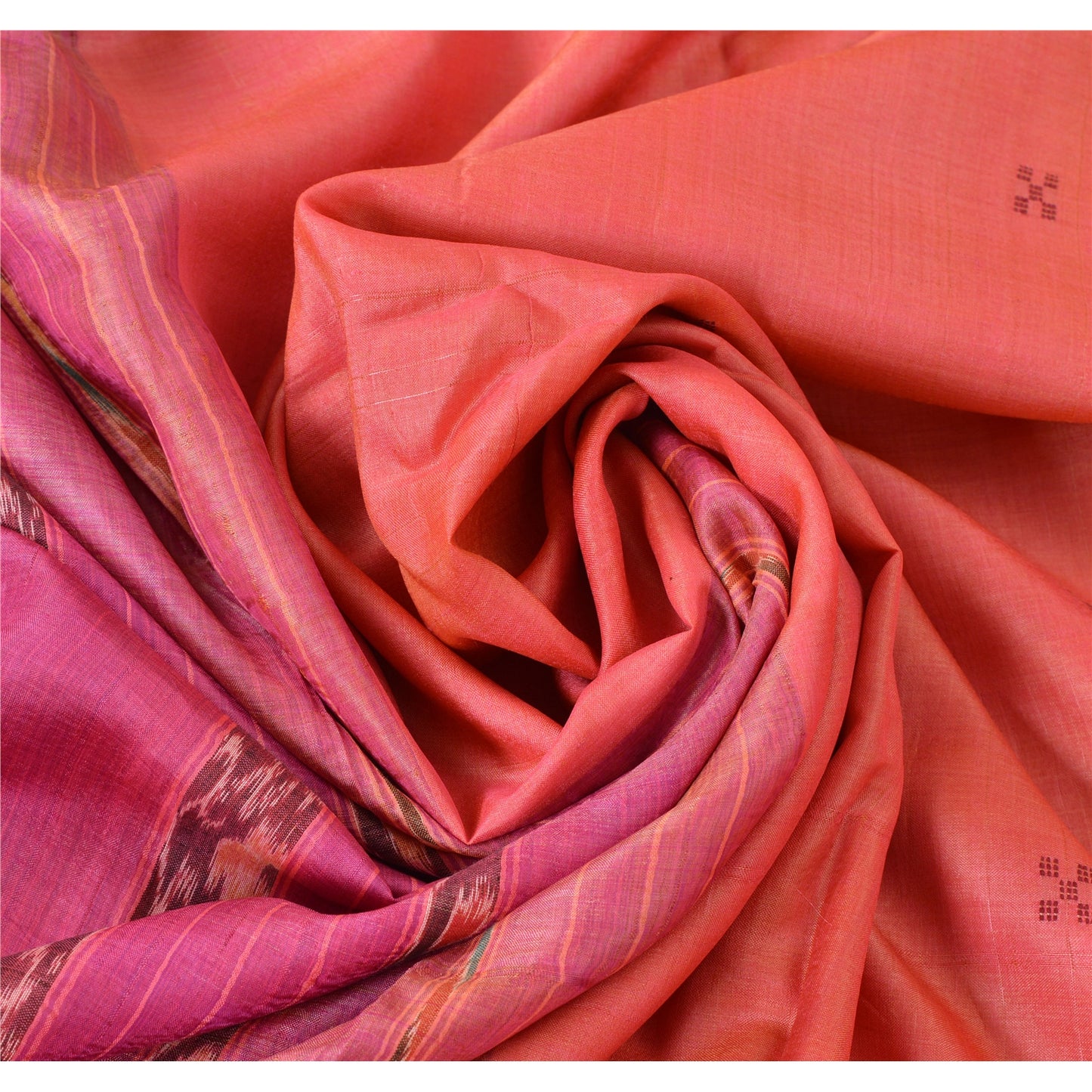 Sanskriti Vintage Indian Saree Woven Patola Sari Fabric Pure Silk Soft Peach