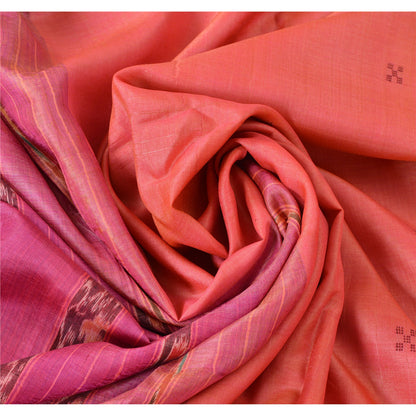 Sanskriti Vintage Indian Saree Woven Patola Sari Fabric Pure Silk Soft Peach
