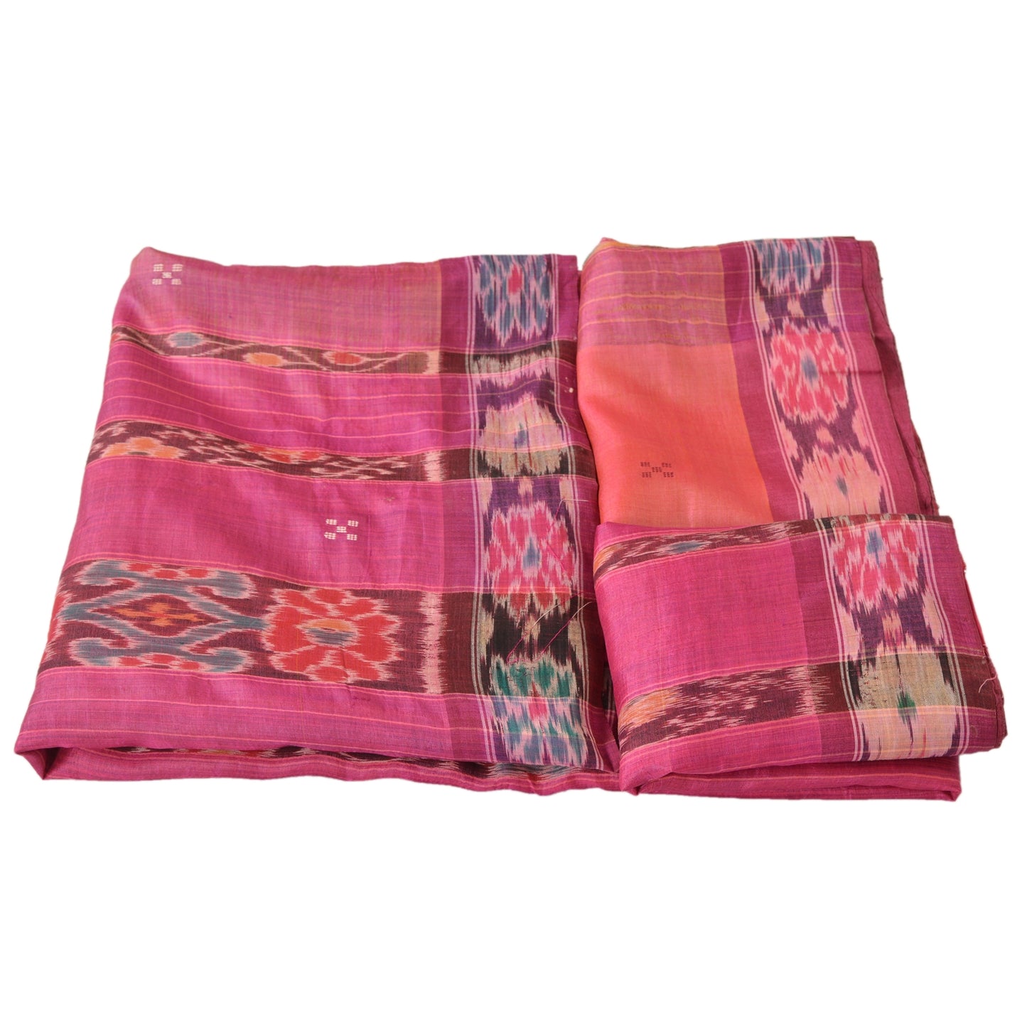 Sanskriti Vintage Indian Saree Woven Patola Sari Fabric Pure Silk Soft Peach
