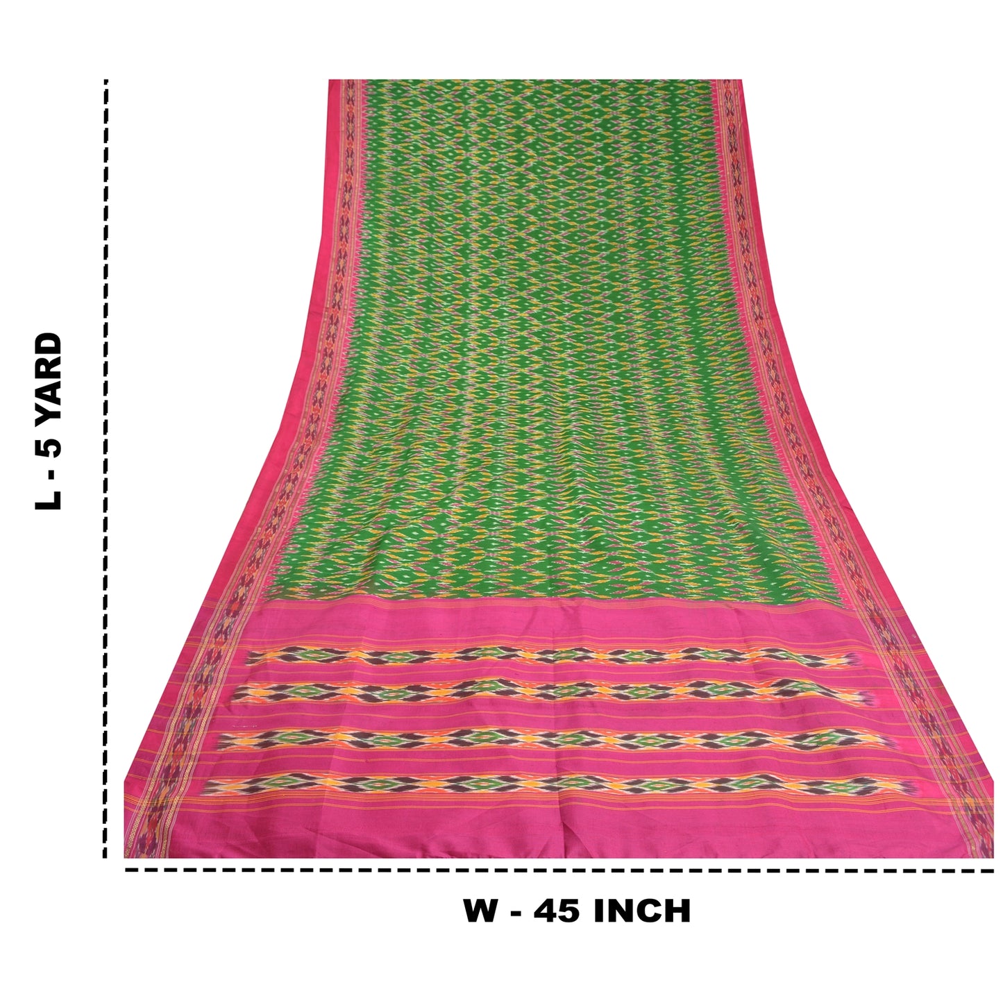 Sanskriti Vintage Saree Green Pochampally Hand Woven Ikat Pure Silk Sari Fabric