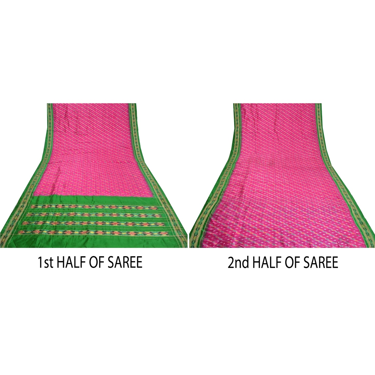 Sanskriti Vintage Saree Pink Pochampally Hand Woven Ikat Pure Silk Sari Fabric