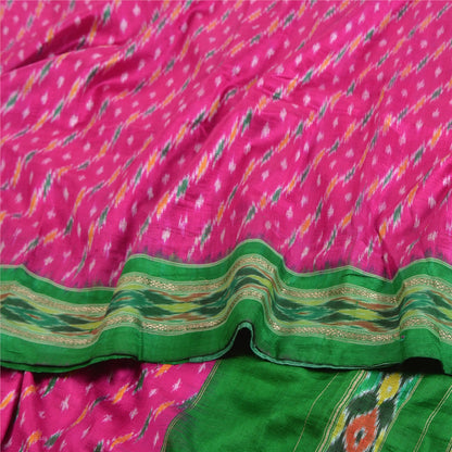 Sanskriti Vintage Saree Pink Pochampally Hand Woven Ikat Pure Silk Sari Fabric