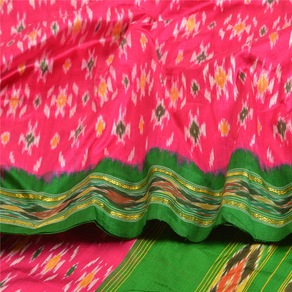 Sanskriti Vintage Saree Pink Pochampally Hand Woven Ikat Pure Silk Sari Fabric