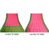 Sanskriti Vintage Saree Pink Pochampally Hand Woven Ikat Pure Silk Sari Fabric