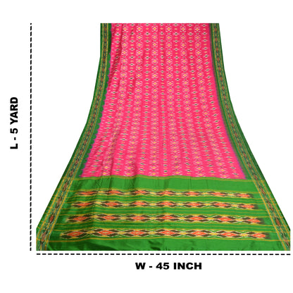 Sanskriti Vintage Saree Pink Pochampally Hand Woven Ikat Pure Silk Sari Fabric