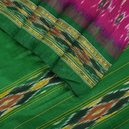 Sanskriti Vintage Pink 100% Pure Silk Saree Ikat Handwoven Pochampally 5+Yd Sari