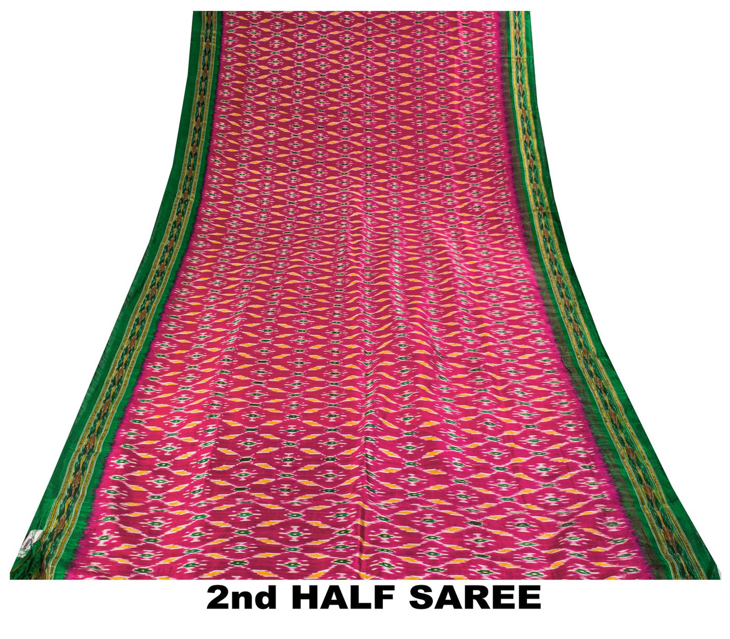 Sanskriti Vintage Pink 100% Pure Silk Saree Ikat Handwoven Pochampally 5+Yd Sari