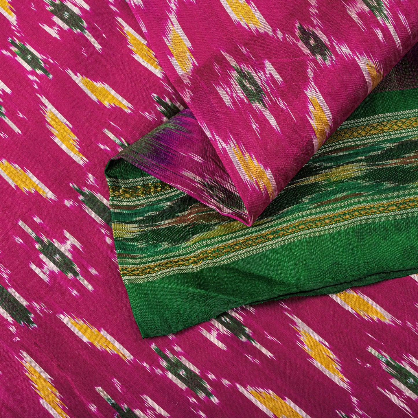 Sanskriti Vintage Pink 100% Pure Silk Saree Ikat Handwoven Pochampally 5+Yd Sari
