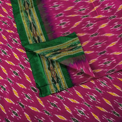 Sanskriti Vintage Pink 100% Pure Silk Saree Ikat Handwoven Pochampally 5+Yd Sari