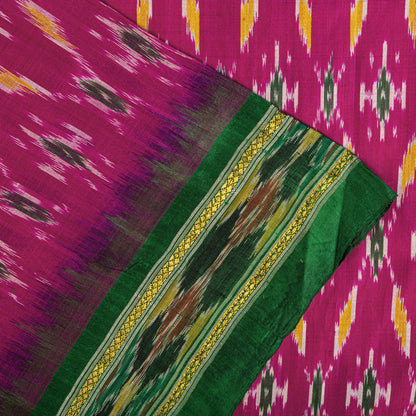 Sanskriti Vintage Pink 100% Pure Silk Saree Ikat Handwoven Pochampally 5+Yd Sari