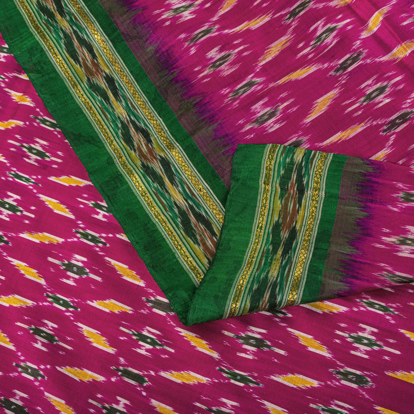 Sanskriti Vintage Pink 100% Pure Silk Saree Ikat Handwoven Pochampally 5+Yd Sari