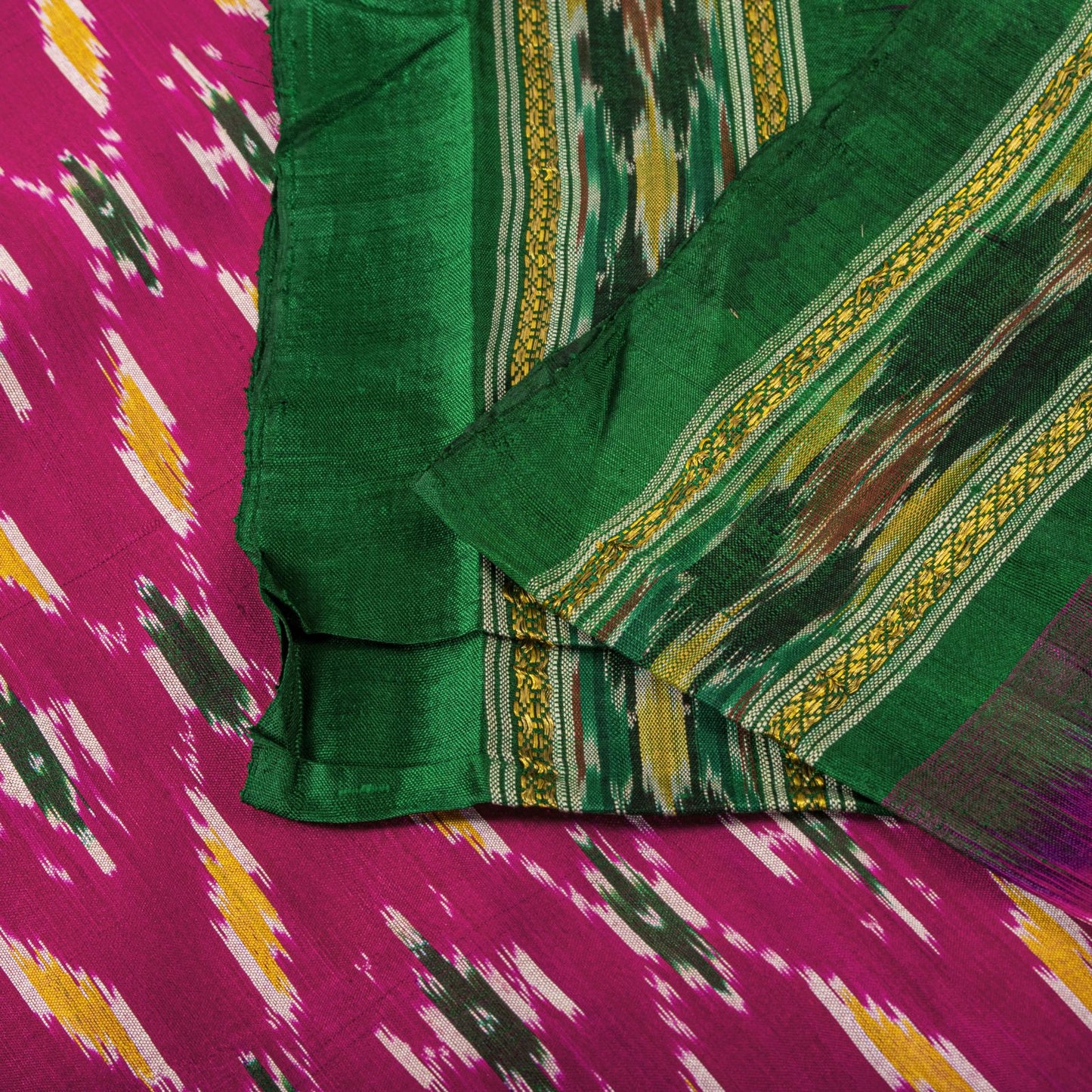 Sanskriti Vintage Pink 100% Pure Silk Saree Ikat Handwoven Pochampally 5+Yd Sari