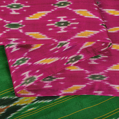 Sanskriti Vintage Pink 100% Pure Silk Saree Ikat Handwoven Pochampally 5+Yd Sari