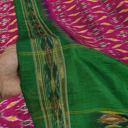 Sanskriti Vintage Pink 100% Pure Silk Saree Ikat Handwoven Pochampally 5+Yd Sari