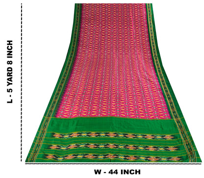 Sanskriti Vintage Pink 100% Pure Silk Saree Ikat Handwoven Pochampally 5+Yd Sari