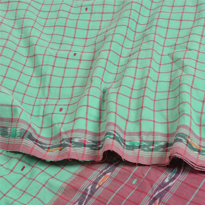 Sanskriti Vintage Saree Green 100% Pure Cotton 6 Yard Sari Odisha Hand Woven Ikat Fabric Decor, Sewing, DIY Projects,Upcycling, Recycling