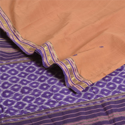 Sanskriti Vintage Saree Saree Peach-Blue Odisha Hand Woven Ikat Handloom 100% Pure Cotton Sari 5+Yd Craft Fabric Indian Heritage Textile