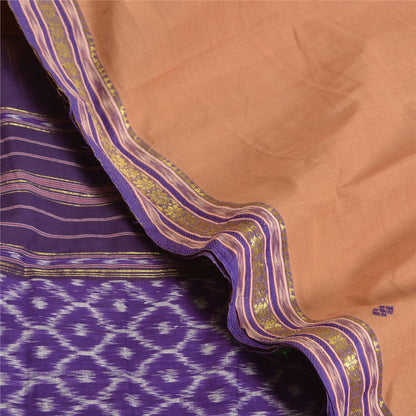 Sanskriti Vintage Saree Saree Peach-Blue Odisha Hand Woven Ikat Handloom 100% Pure Cotton Sari 5+Yd Craft Fabric Indian Heritage Textile