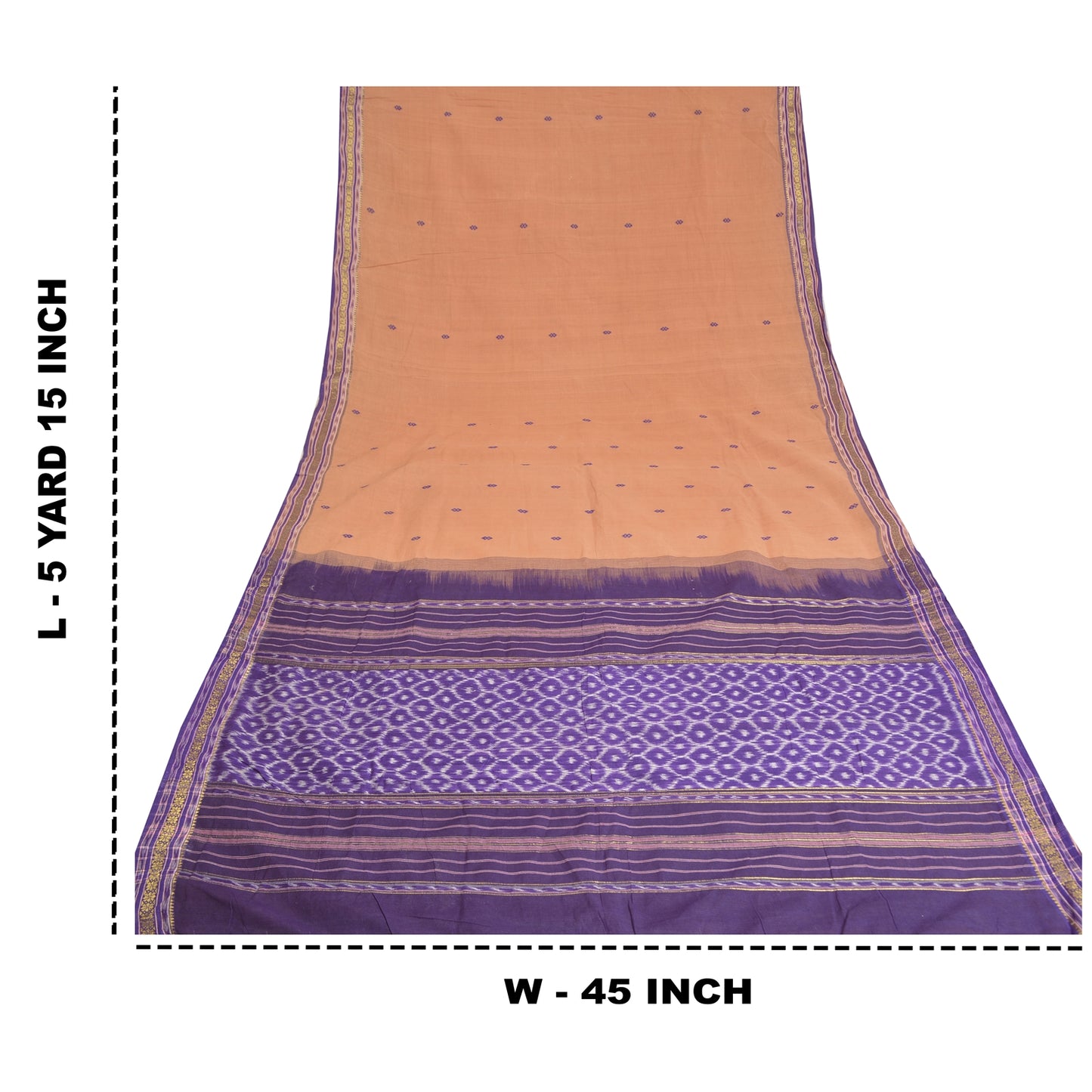 Sanskriti Vintage Saree Saree Peach-Blue Odisha Hand Woven Ikat Handloom 100% Pure Cotton Sari 5+Yd Craft Fabric Indian Heritage Textile