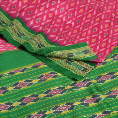 Sanskriti Vintage Saree Pink Sambhalpuri Hand Woven Ikat Pure Silk Sari Fabric