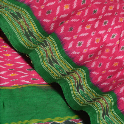 Sanskriti Vintage Saree Pink Sambhalpuri Hand Woven Ikat Pure Silk Sari Fabric