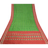 Sanskriti Vintage Saree Green Pochampally Hand Woven Ikat Pure Silk Sari Fabric