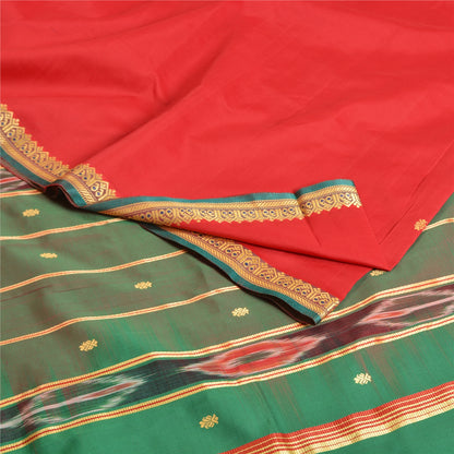 Sanskriti Vintage Saree Indian Red Hand Woven Ikat Blend Silk Sari Craft Fabric