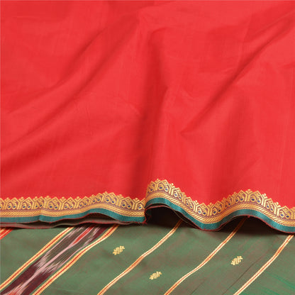 Sanskriti Vintage Saree Indian Red Hand Woven Ikat Blend Silk Sari Craft Fabric