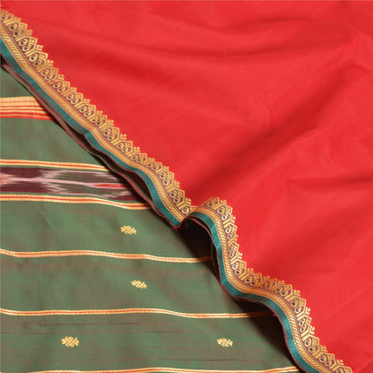 Sanskriti Vintage Saree Indian Red Hand Woven Ikat Blend Silk Sari Craft Fabric