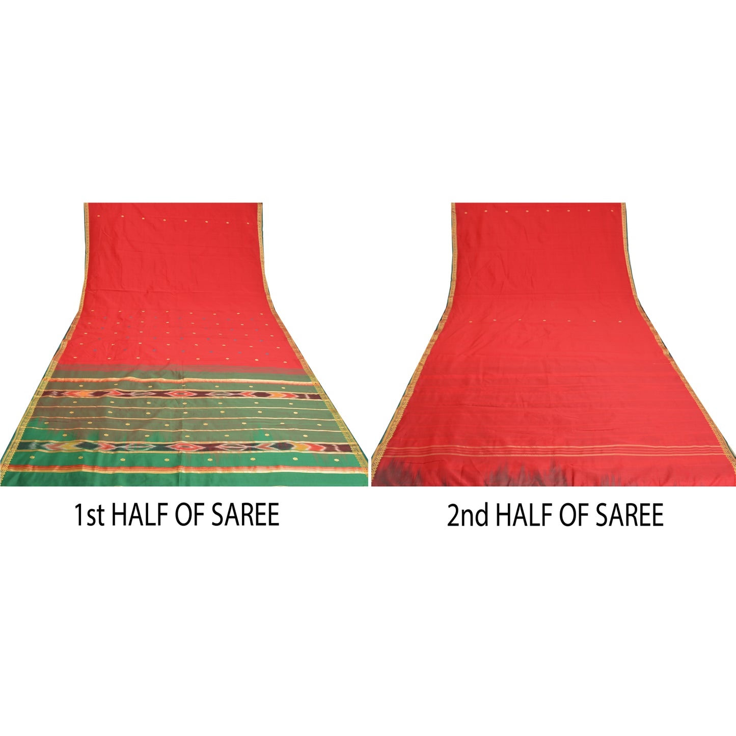 Sanskriti Vintage Saree Indian Red Hand Woven Ikat Blend Silk Sari Craft Fabric