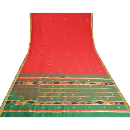 Sanskriti Vintage Saree Indian Red Hand Woven Ikat Blend Silk Sari Craft Fabric