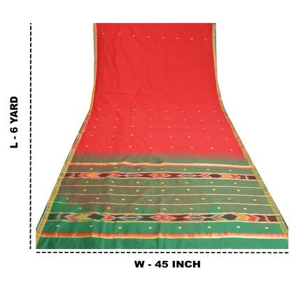 Sanskriti Vintage Saree Indian Red Hand Woven Ikat Blend Silk Sari Craft Fabric