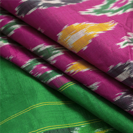 Sanskriti Vintage Saree Pink & Green Sambhalpuri Saree Hand Woven Ikat 1010% Pure Silk Sari 5 yard Craft Fabric ikat ethnic textile