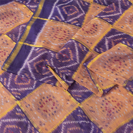 Sanskriti Vintage Saree Sambhalpuri Hand Woven Ikat Zari Cotton Silk Sari Fabric