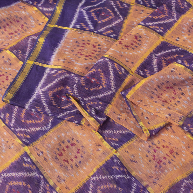 Sanskriti Vintage Saree Sambhalpuri Hand Woven Ikat Zari Cotton Silk Sari Fabric