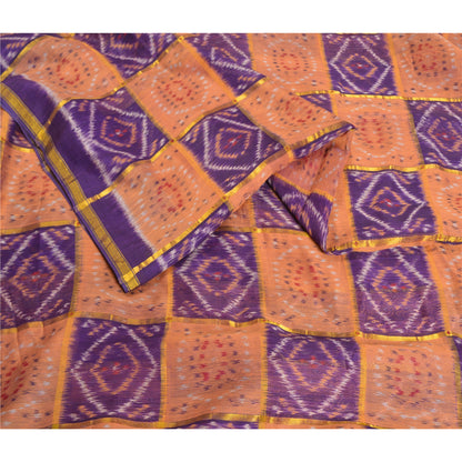 Sanskriti Vintage Saree Sambhalpuri Hand Woven Ikat Zari Cotton Silk Sari Fabric