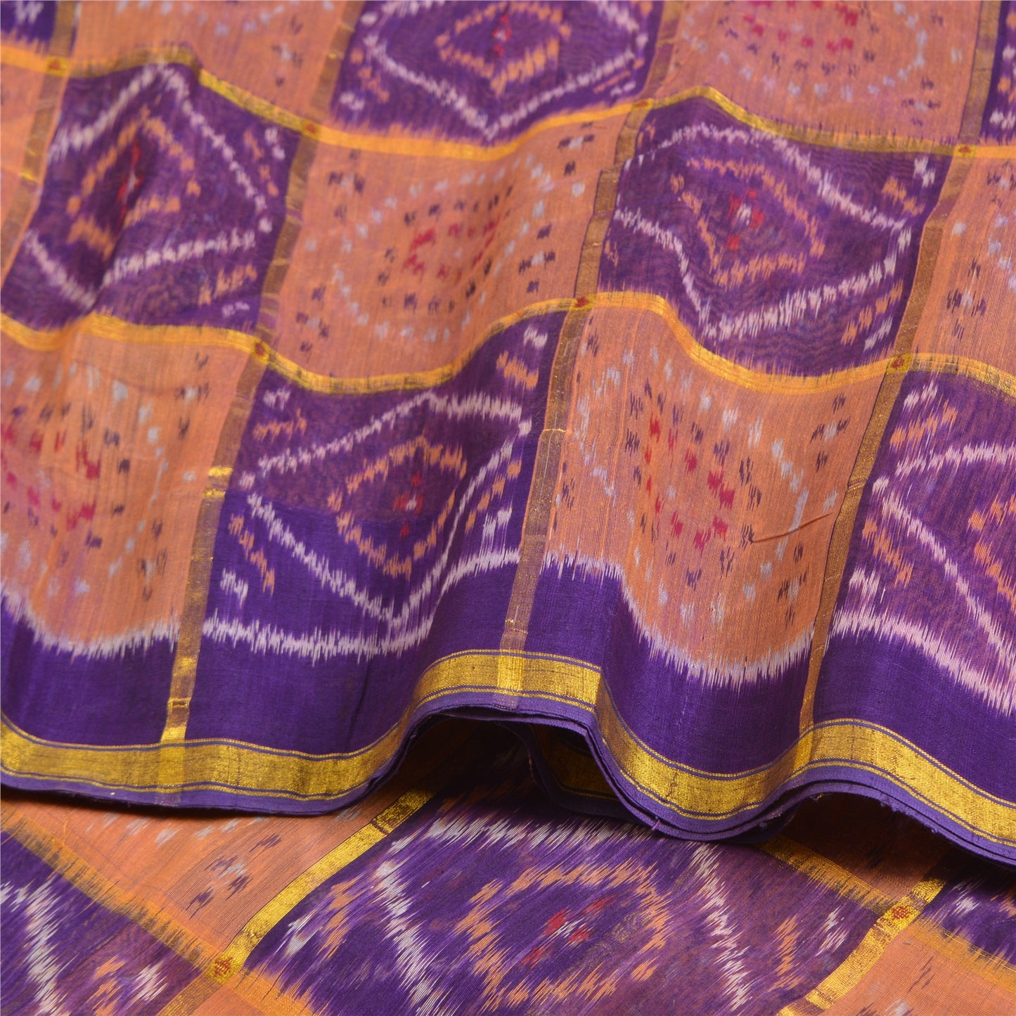 Sanskriti Vintage Saree Sambhalpuri Hand Woven Ikat Zari Cotton Silk Sari Fabric