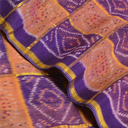 Sanskriti Vintage Saree Sambhalpuri Hand Woven Ikat Zari Cotton Silk Sari Fabric