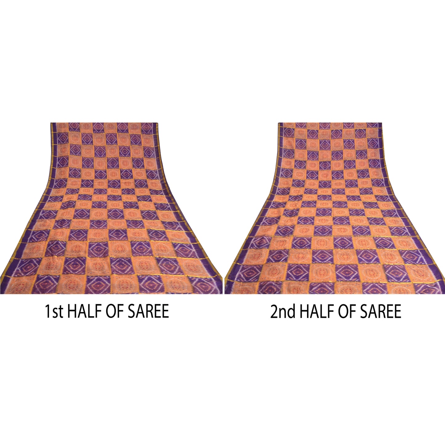 Sanskriti Vintage Saree Sambhalpuri Hand Woven Ikat Zari Cotton Silk Sari Fabric