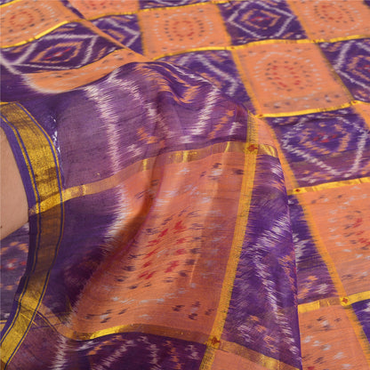 Sanskriti Vintage Saree Sambhalpuri Hand Woven Ikat Zari Cotton Silk Sari Fabric