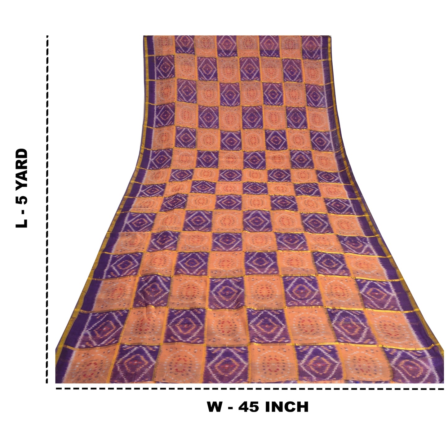Sanskriti Vintage Saree Sambhalpuri Hand Woven Ikat Zari Cotton Silk Sari Fabric
