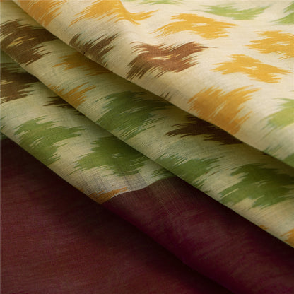 Sanskriti Vintage Saree 100% Pure Silk Saree Cream & Red Hand Woven Ikat Patch Work Sari 5 +Yard Craft Fabric Indian Heritage Textile