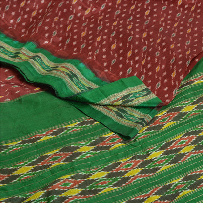 Sanskriti Vintage Saree Red Sambhalpuri Hand Woven Ikat Pure Silk Sari Fabric