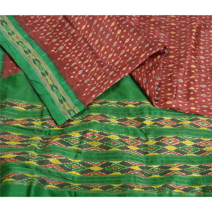 Sanskriti Vintage Saree Red Sambhalpuri Hand Woven Ikat Pure Silk Sari Fabric